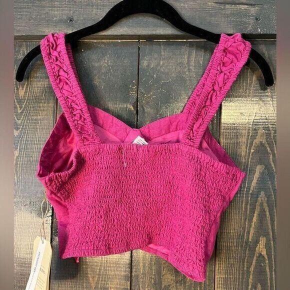 Pink Ruched Strap Crop Top Bustier Summer Festival Tank Sweetheart Neckline A3‎ - Picture 5 of 5